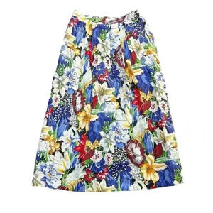 Jerri Sherman Floral Ramie Linen Skirt Size 10